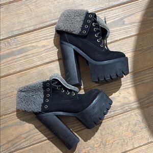 Jeffrey Campbell Black and Gray Heeled Boots